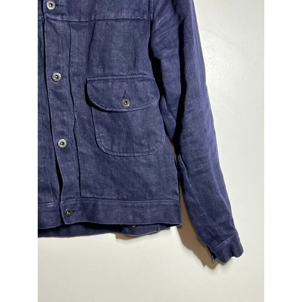 Evan Kinori LN Dark Navy Blue Hemp 1 Pocket Jacket Size M Unisex